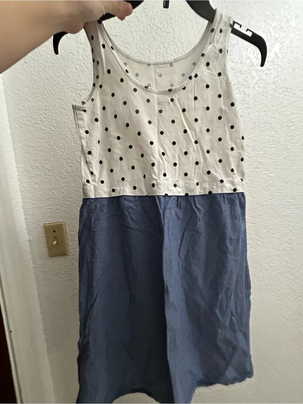 Old Navy Cream Polka Dot and Blue Tank Dress